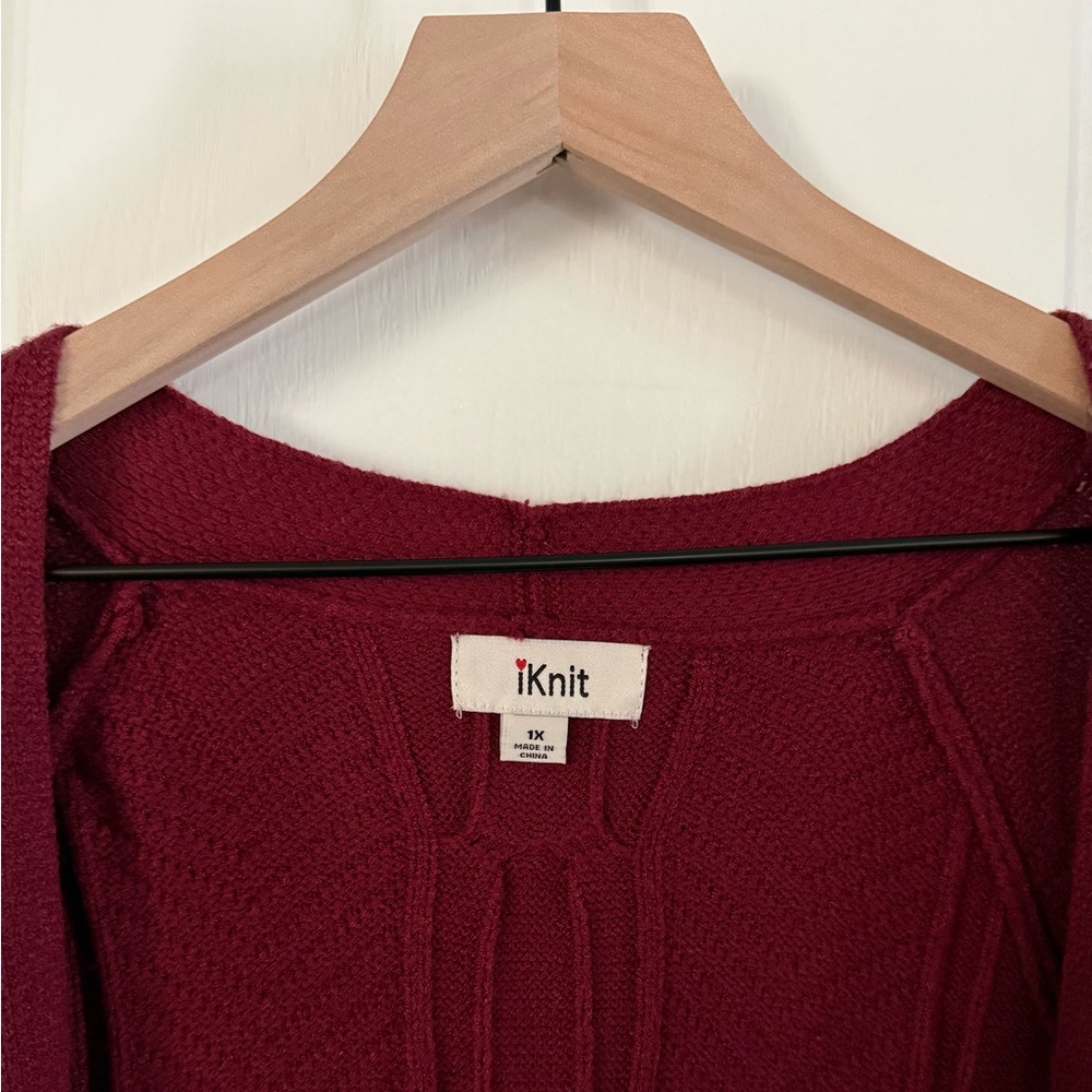 NWT‎ Burgundy Cable Knit Open Front Cardigan – Size 1X - Picture 5 of 5